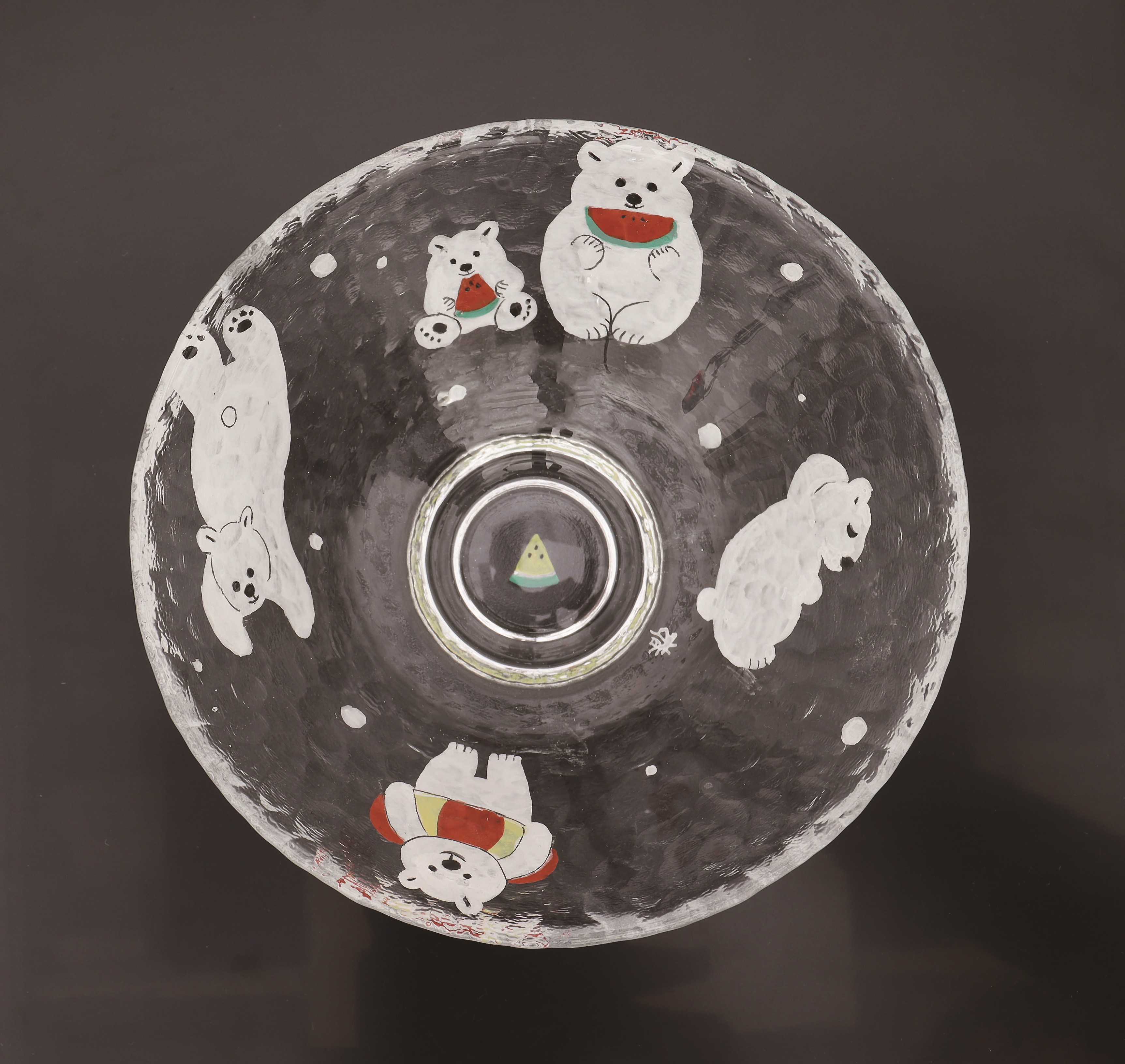 ガラス平茶碗　遊・白くま＜耐熱＞　今岡都　紙箱